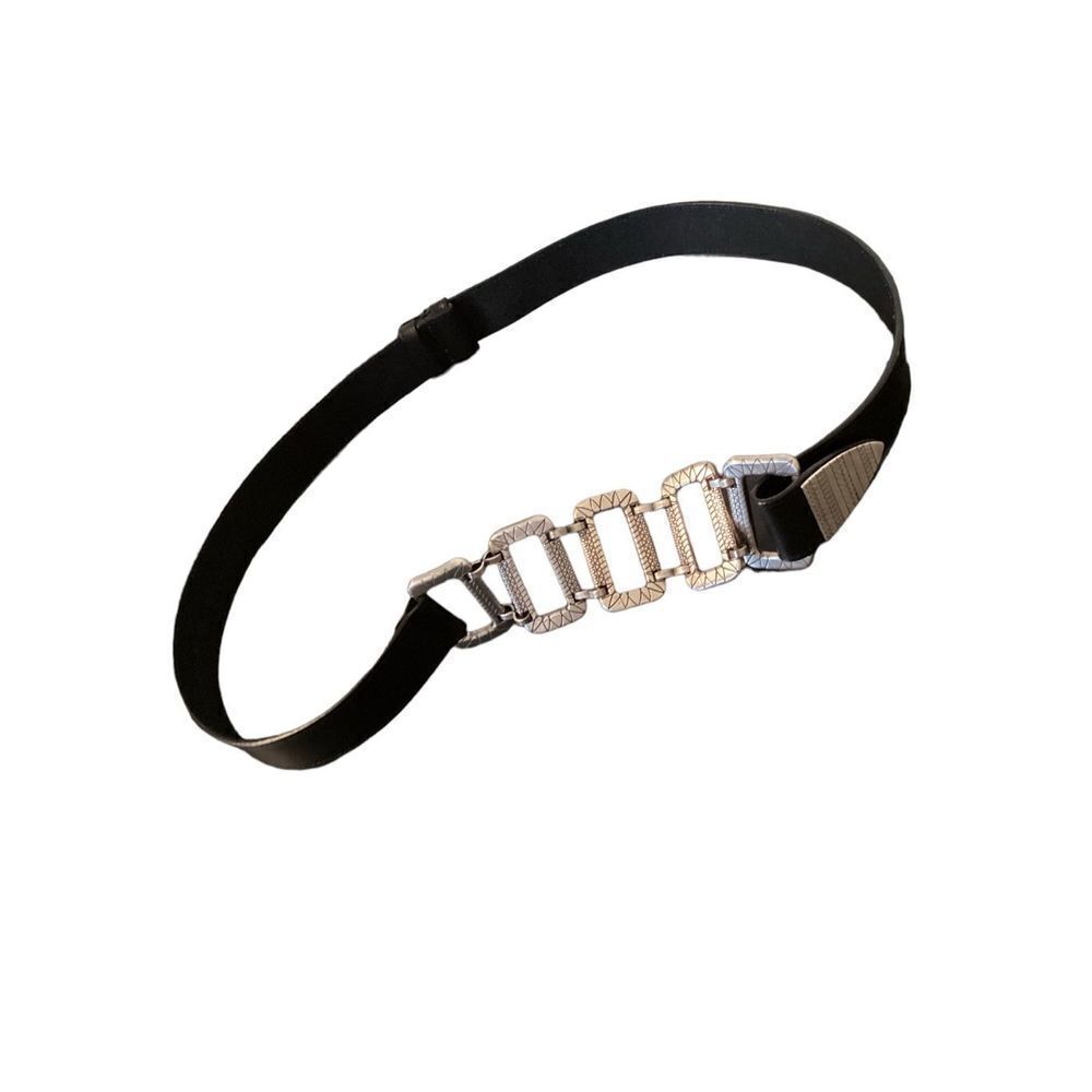 Chicos Genuine Leather Black Adjustable Chain Metal Snap Buckle M/L